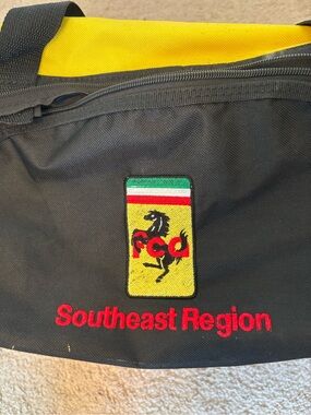 Ferrari Black and Yellow Men's Belt Bag with Red Embroidery